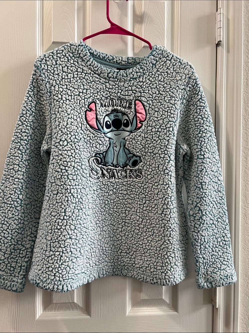 Disney Light Blue Sherpa Sweatshirt with Stitch Embroidery